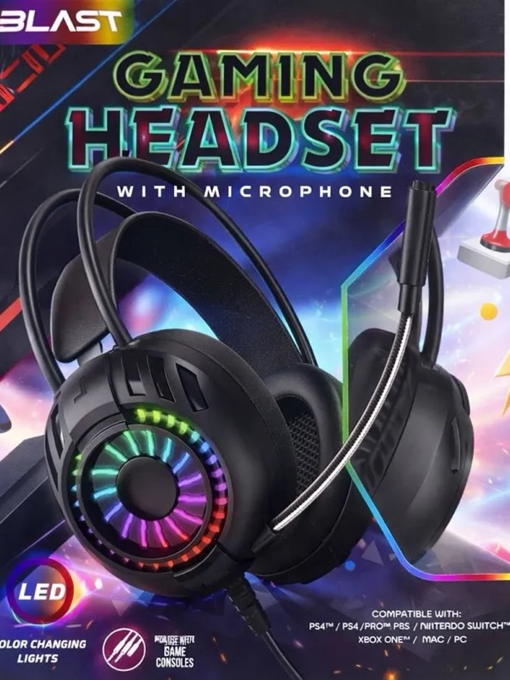Blast RGB LED Black Gaming Headset with Microphone